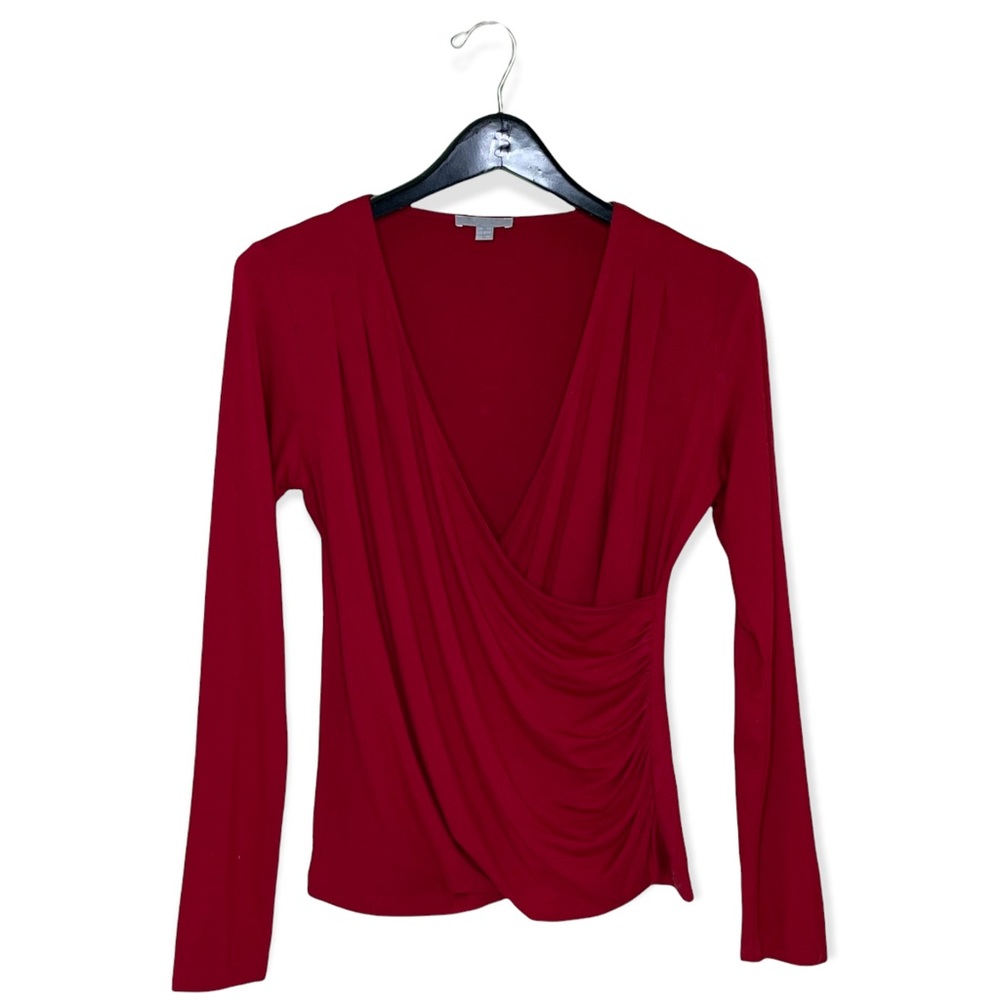 PURE Collection Deep Red Jersey Knit Wrap Top Size Medium - Picture 2 of 9